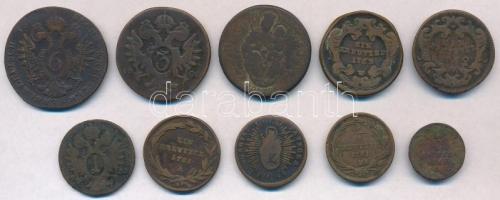 10db-os vegyes magyar és osztrák rézkrajcár tétel, közte 1766. Rézdénár "Mária Terézia / zárt k...