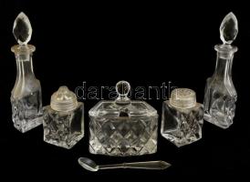 Üveg fűszer-olaj-sótartó szett, formába öntött, kis kopásokkal, m: 15 cm