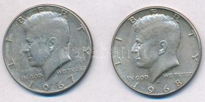 Amerikai Egyesült Államok 1967-1968D. 1/2$ Ag Kennedy (2x) T:2 USA 1967-1968D. 1/2 Dollar Ag Kennedy (2x) C:XF