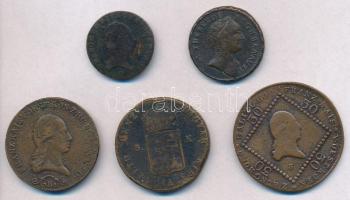 5db-os vegyes rézkrajcár tétel, közte 1807S 30kr Cu, 1849NB 3kr Cu T:2-,3,3-