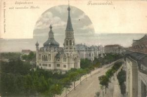 Frantiskovy Lazne, Franzensbad; Stefanstrasse, russischer Kirche / street view with Russian church