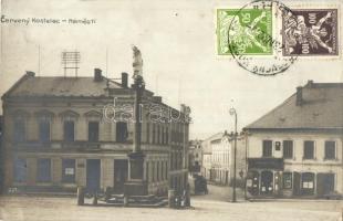 1922 Cerveny Kostelec, Námestí, Obcanska Zalozna, Josef Kocian / square, hotel, shops, TCV card, photo (EK)