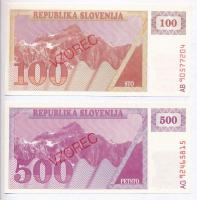 Szlovénia 1990-1992. 100T + 500T mindkettő VZOREC (MINTA) T:I Slovenia 1990-1992. 100 Tolarjev + 500 Tolarjev both with VZOREC (SPECIMEN) C:UNC
