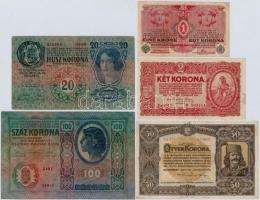 1912-1920. 5db-os korona bankjegy tétel T:III,III-
