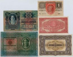 1912-1920. 5db-os korona bankjegy tétel T:III,III-
