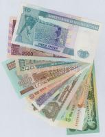 Vegyes: 10db-os hajtatlan papírpénz tétel, közte indiai, kambodzsai, afgán és iráni bankjegyek T:I
...