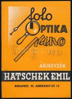 1940 Bp.VI., Foto-Optika-Kino, Hatschek Emil árjegyzék, 95p