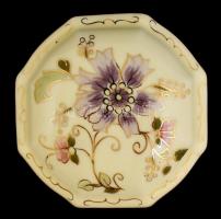 Zsolnay virágmintás porcelán ékszertartó dobozka, kézzel festett, jelzett, hibátlan, 8x8 cm