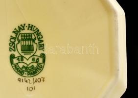 Zsolnay virágmintás porcelán ékszertartó dobozka, kézzel festett, jelzett, hibátlan, 8x8 cm