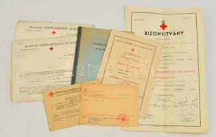 1939-1959 Vöröskeresztes okmány tétel, kiadványok, levelezőlapok, 7 db