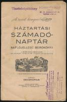 cca 1920-1930 Háztartási számadó naptár, napló jellegű beírókönyv, széteső állapotban, ceruzás bejegyzésekkel, sok reklámmal