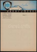 cca 1930-1940 Bp.V., Bárdi József autószervizének kitöltetlen levélpapírja