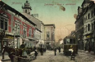 Miskolc, Széchenyi utca, színház, villamos, Liebling üzlete (EB)