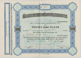 1924. "Kálmáncsai Hitelszövetkezet" névre szóló tízezer üzletrészjegye egyben, összesen 1.000.000K-ról, szelvényekkel T:II