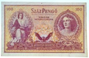 1943. 100P &quot;Szálasi-kiadás&quot; kiadatlan, sor- és sorozatszám nélkül, ívből kivágva T:III / Hungary 1943. 100 Pengő &quot;Szálasi edition&quot; officialy unissued, without serial number, cut from sheet C:F Adamo SPT18v