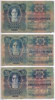 1913. 20K (3x) kettő román felülbélyegzéssel, valamint mindhárom hamis "Csanád Vármegye Nagylak...