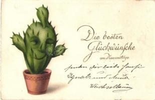 Die besten Glückwünsche zum Namenstage! / Name Day greeting card with cactus. litho (EK)