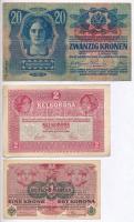 1913. 20K + 1916. 1K + 1917. 2K mindhárom "Deustchösterreich" felülbélyegzéssel és hamis &...
