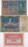 1913. 20K + 1914. 50K + 1917. 2K mindhárom "Deustchösterreich" felülbélyegzéssel és hamis ...
