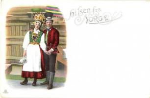 Hilsen fra Norge / Norwegian folklore greeting art postcard (EK)
