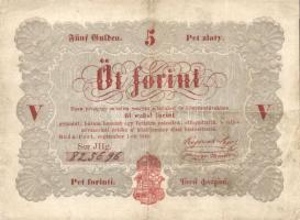 1848. 5Ft "Kossuth bankó" vörösbarna, hátlapi második sorban pont + pont román nyelvű variánssal T:restaurált