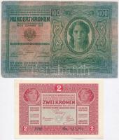 1912. 100K + 1917. 2K mindkettő hamis "Citta di Fiume" felülbélyegzéssel T:III-,I-