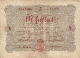 1848. 5Ft "Kossuth bankó" vörösbarna, hátlapi második sorban pont + pont román nyelvű variánssal T:III