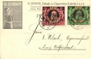 G. Zuban Tabak- und Cigaretten-Fabrik GmbH. München / German tobacco and cigarettes factory and shop advertisement card (EK)