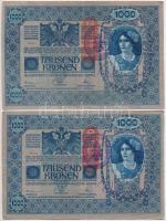 1902. 1000K (2x) mindkettő piros Deutschösterreich felülbélyegzéssel és hamis horvát felülbélyegzéssel (fake overprint) T:III