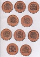 Spanyolország ~1930. 10c (5x) + 15c (5x) bélyeges szükségpénz T:I- 
Spain ~1930. 10 Centimos (5x) +...