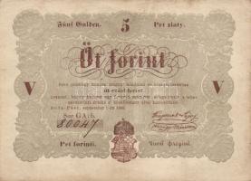 1848. 5Ft "Kossuth bankó" barna, előlapon "alladalmi" tévnyomat + "Pest" szó után pont vessző helyett! T:II-