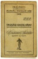 1947 Erzsébeti Munkás Testedző Kör tagsági igazolványa tagsági bélyegekkel