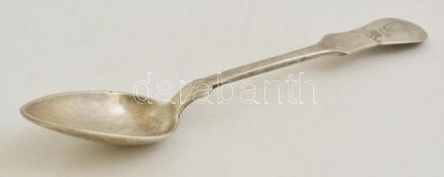 Ezüst (Ag) monogramos kis kanál, 6 db, jelzett, mesterjeggyel, h: 15,5 cm, nettó: 150 g