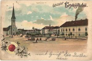 Érsekújvár, Nové Zamky; Kossuth Lajos tér, templom / square, church. Conlegner J. és fia No. 10915. floral, litho