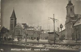 ~1920 Pozsony, Presburk, Bratislava; Fő tér télen, templomok, üzletek / main square in winter, churches, shops. photo