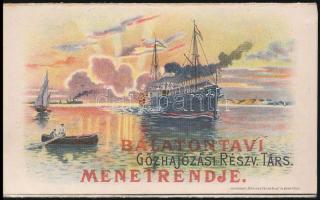 1905 A Balatontavi Gőzhajózási Részvény-Társaság menetrendje, kihajthatós, litográfia, Bruchsteiner és Fia műintézete, szép állapotban, 24x13 cm