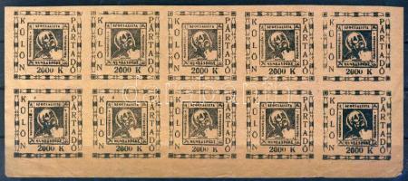 1925 Magyarországi Szocialista Munkáspárt külön pártadó-bélyeg tizestömb /1925 Hungarian Socialist Workers-party party-tax stamp set of 10