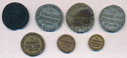 Franciaország ~1970. Le Tresor des Monnaies Anciennes (Az ősök kincstára) egyoldalas fém utánveret érmék hátoldalon névérték és az évjárat feltüntetésével (3xklf) + Le Tresor des Monnaies Antiques (Az antikvitás kincstára) egyoldalas fém utánveret érmék hátoldalon névérték és az évjárat feltüntetésével (4xklf) T:2