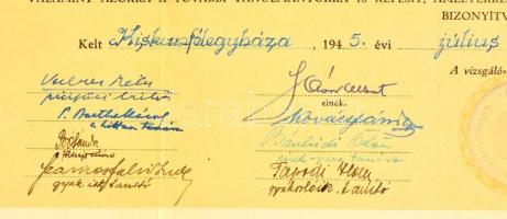1926 Népiskolai tanítói oklevél, aláírásokkal, 42x49 cm