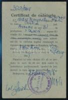 1945 Certificat de călătorie, a budapesti román katonai szállítási hivatal kitöltött igazolványa