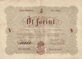 1848. 5Ft "Kossuth bankó" barna, hátlapi szöveg ferdén nyomva T:II