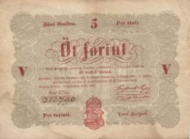 1848. 5Ft "Kossuth bankó" vörösbarna, ritkább hátlapi második sorban ékezet + ékezet román nyelvű variánssal  T:III