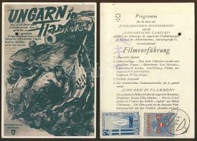 1956 Magyarország lángokban c. film ausztriai gálabemutatójának reklámlapja segélybélyegekkel / 1956 Hungary in flames movie about the revolution. Advertising card of the gala-presentation with aid-stamps