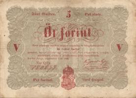 1848. 5Ft "Kossuth bankó" vörösbarna, ritkább hátlapi második sorban ékezet + ékezet román nyelvű variánssal  T:III