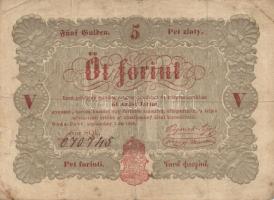 1848. 5Ft "Kossuth bankó" vörösbarna, ritkább hátlapi második sorban ékezet + ékezet román nyelvű variánssal  T:III