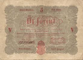 1848. 5Ft "Kossuth bankó" vörösbarna, ritkább hátlapi második sorban ékezet + ékezet román nyelvű variánssal  T:III