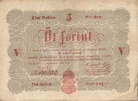 1848. 5Ft "Kossuth bankó" vörösbarna, ritkább hátlapi második sorban ékezet + ékezet román nyelvű variánssal  T:II/III+