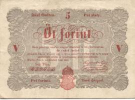 1848. 5Ft "Kossuth bankó" vörösbarna, ritkább hátlapi második sorban ékezet + ékezet román nyelvű variánssal  T:II/III+