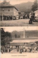 Újantalvölgy, Utekác; utcakép a falubeliekkel, üveggyár. Karinger Károly fényképész / street view with the villagers, glass factory (Rb)