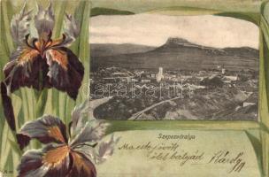 Szepesváralja, Spisské Podhradie; virágos litho lap. Kiadja Matz G. / castle, floral, litho (fl)